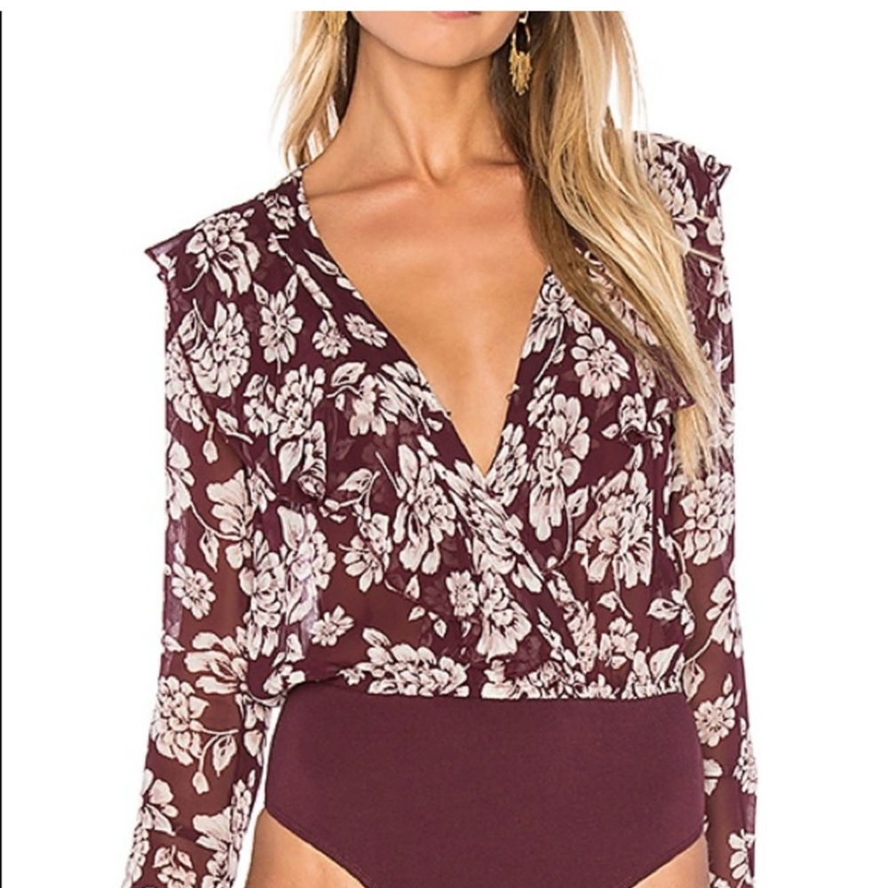 Band of Gypsies women’s size large  Floral Burgundy Wrap‎ Top boho bell sleeve